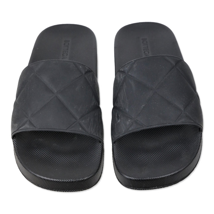 Bottega Veneta Matte Black Quilted Rubber Slides