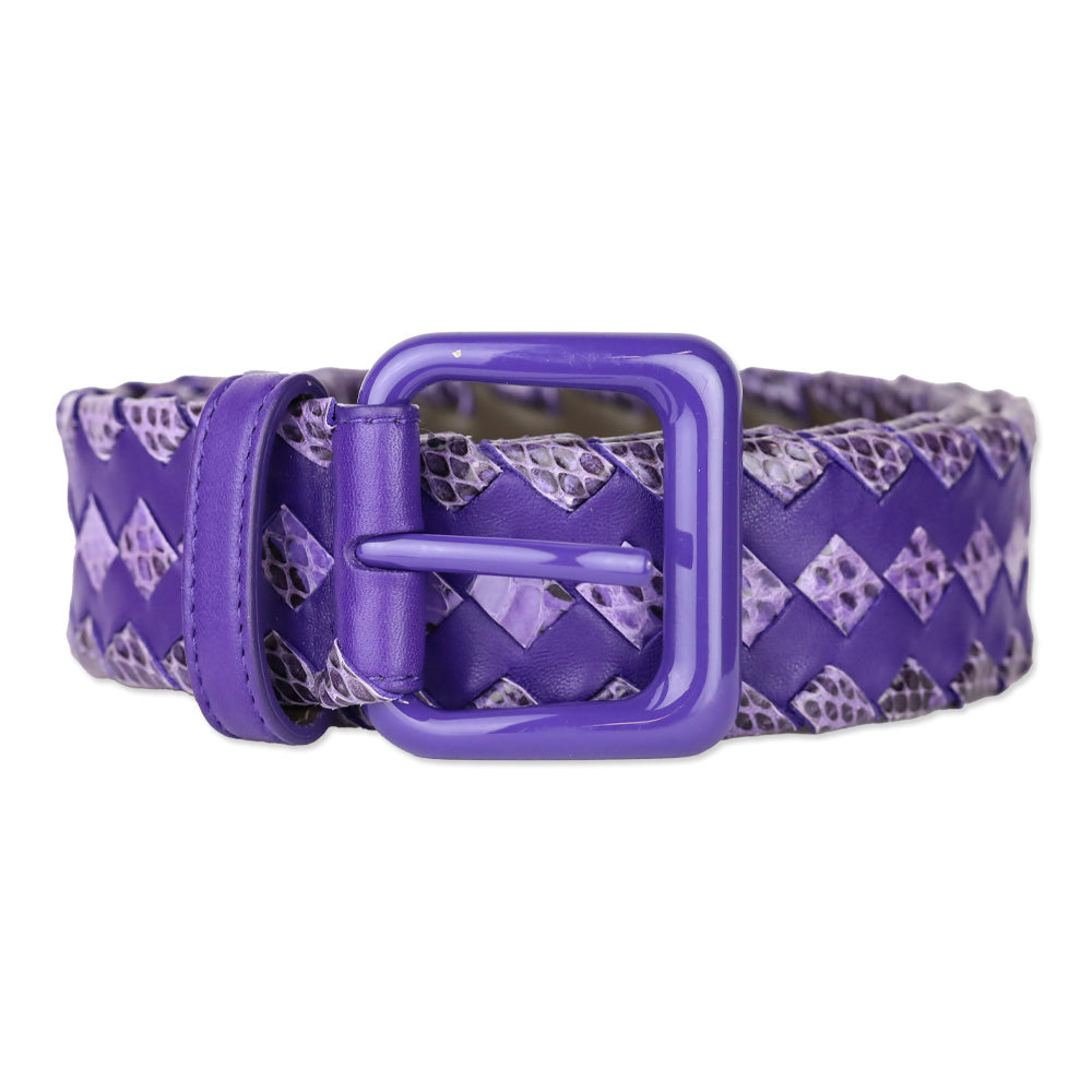 Bottega Veneta Purple Intrecciato Weave Leather Belt