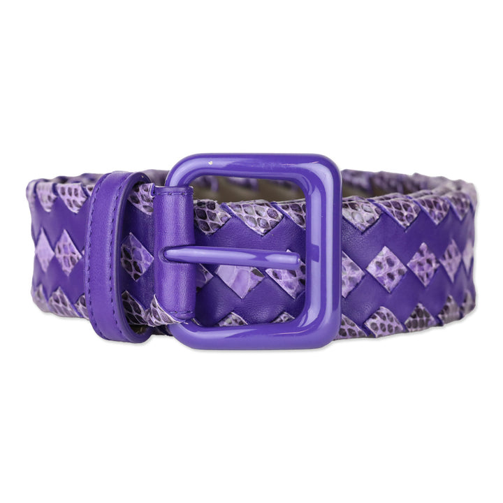 Bottega Veneta Purple Intrecciato Weave Leather Belt
