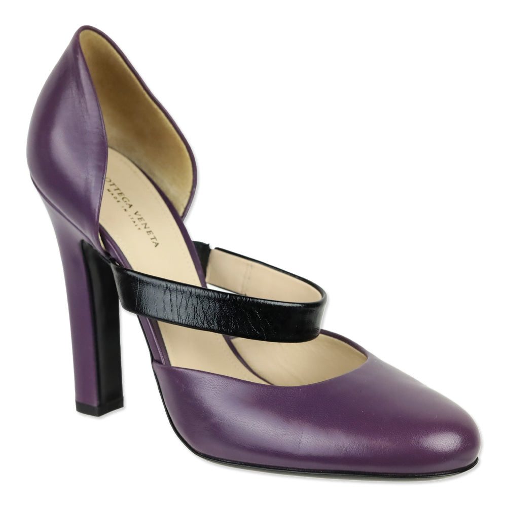 Bottega Veneta Purple Leather Mary Jane D'Orsay Pumps