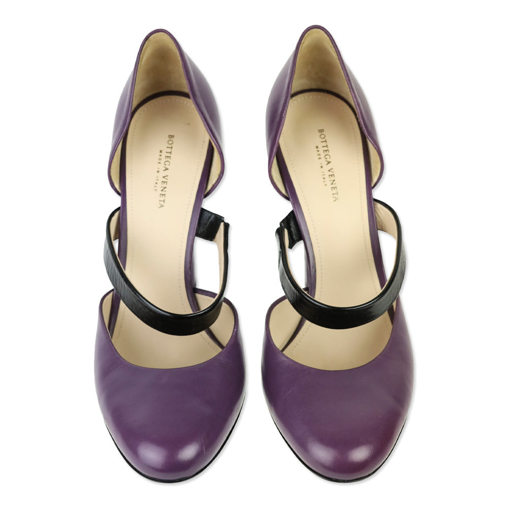 Bottega Veneta Purple Leather Mary Jane D'Orsay Pumps