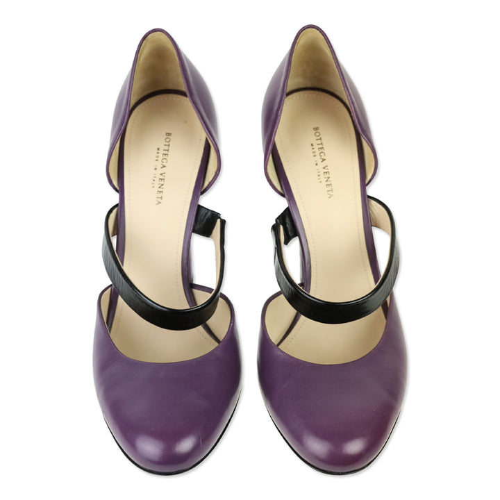 Bottega Veneta Purple Leather Mary Jane D'Orsay Pumps