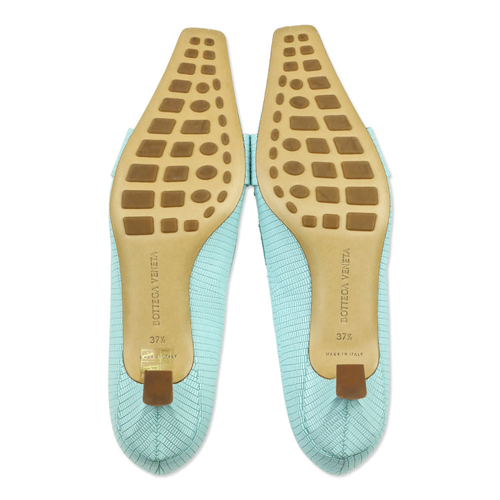 Bottega Veneta Tejus Blue Lizard-Print Horsebit Madame Pumps