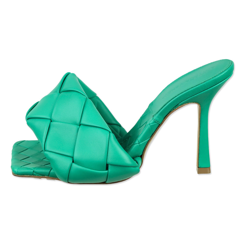Bottega Veneta Turquoise Lido Maxi Intrecciato Leather Mule Sandal