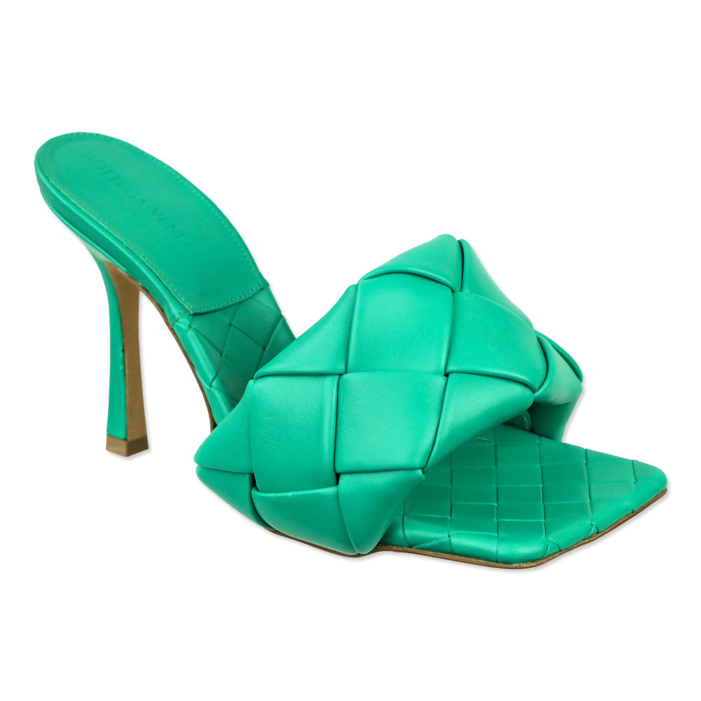Bottega Veneta Turquoise Lido Maxi Intrecciato Leather Mule Sandal