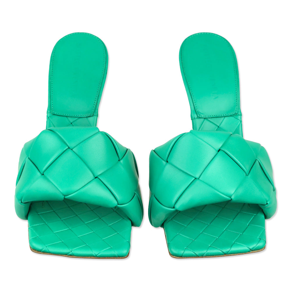 Bottega Veneta Turquoise Lido Maxi Intrecciato Leather Mule Sandal