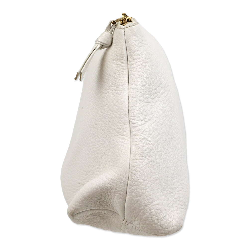Bottega Veneta White Leather Zip Pouch