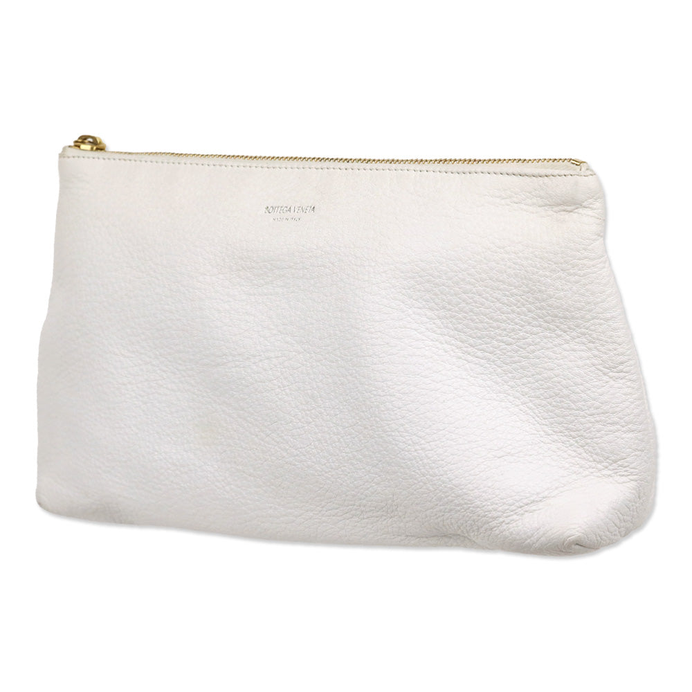 Bottega Veneta White Leather Zip Pouch
