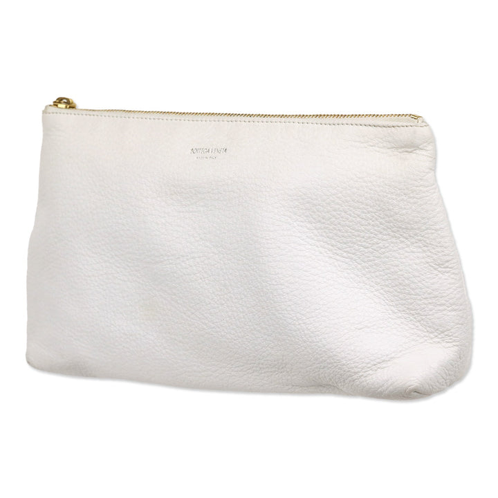 Bottega Veneta White Leather Zip Pouch