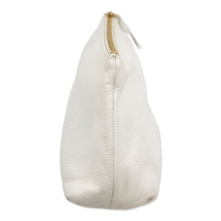Bottega Veneta White Leather Zip Pouch