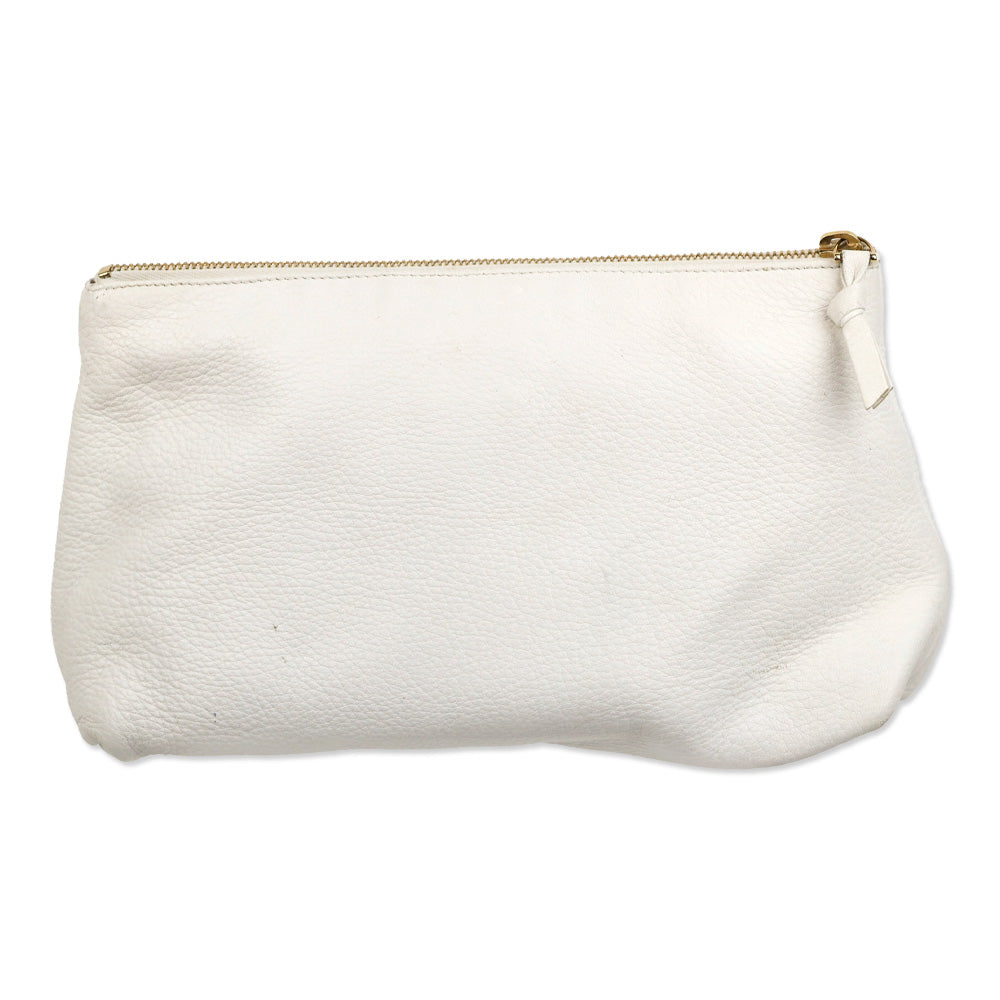 Bottega Veneta White Leather Zip Pouch