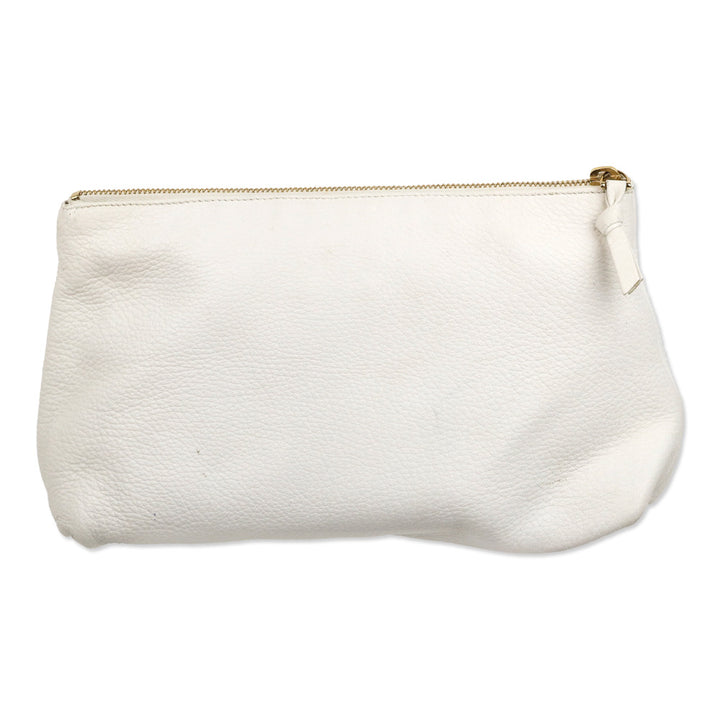 Bottega Veneta White Leather Zip Pouch