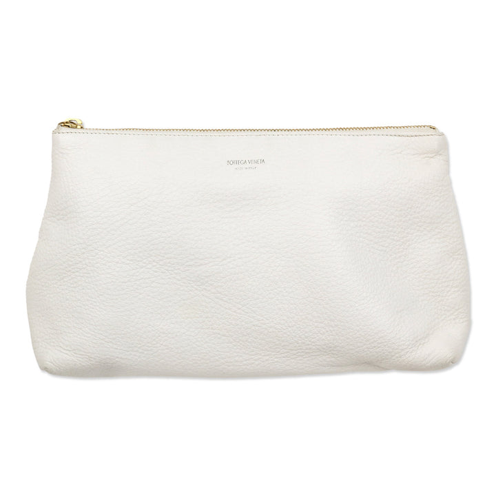 Bottega Veneta White Leather Zip Pouch