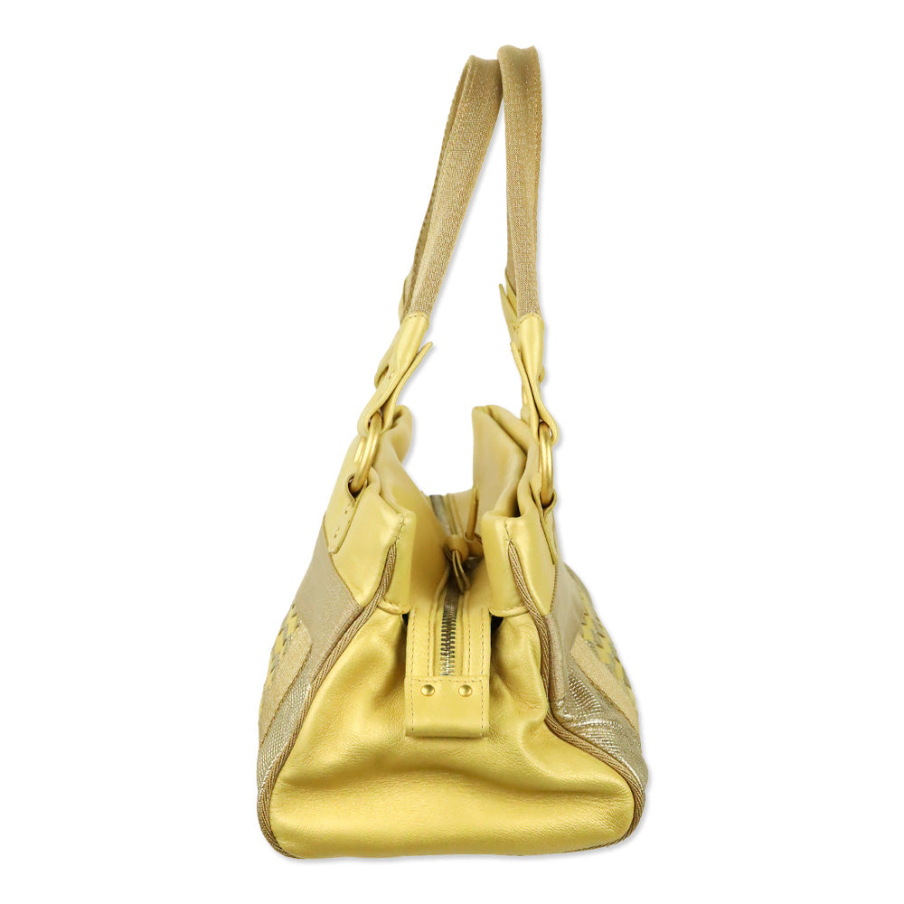 Bottega Veneta Yellow/Gold Intrecciato Leather Satchel
