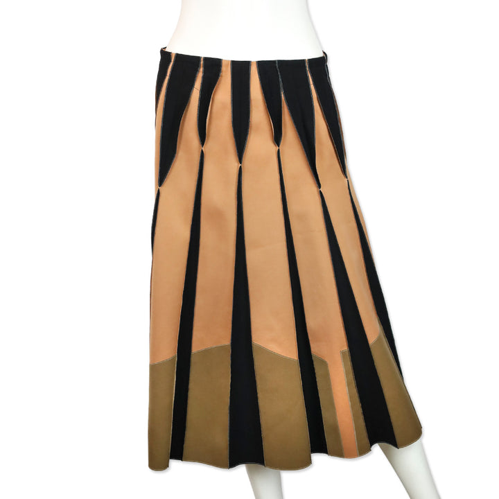 Bottega Veneta Cruise 2016 Black/Brown Pleated Midi Skirt