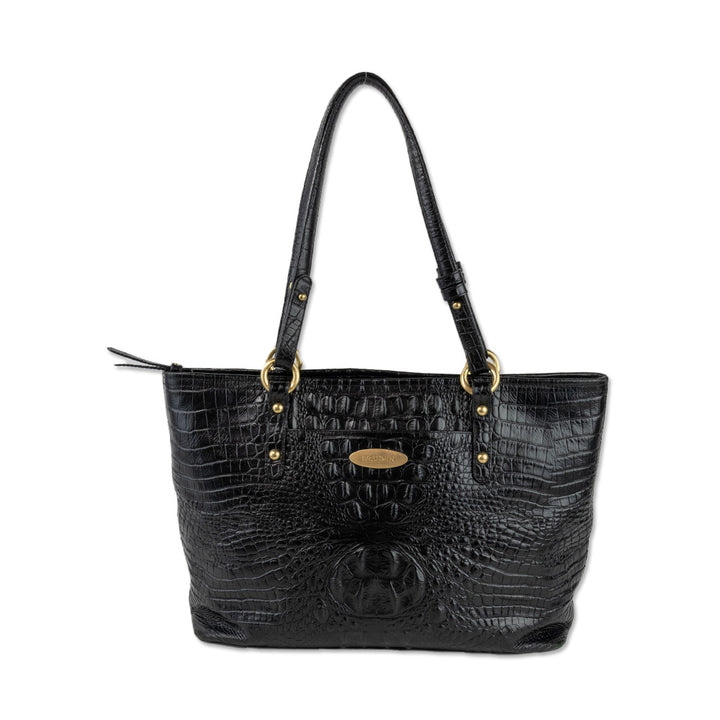 Brahmin Black Embossed Leather Tote