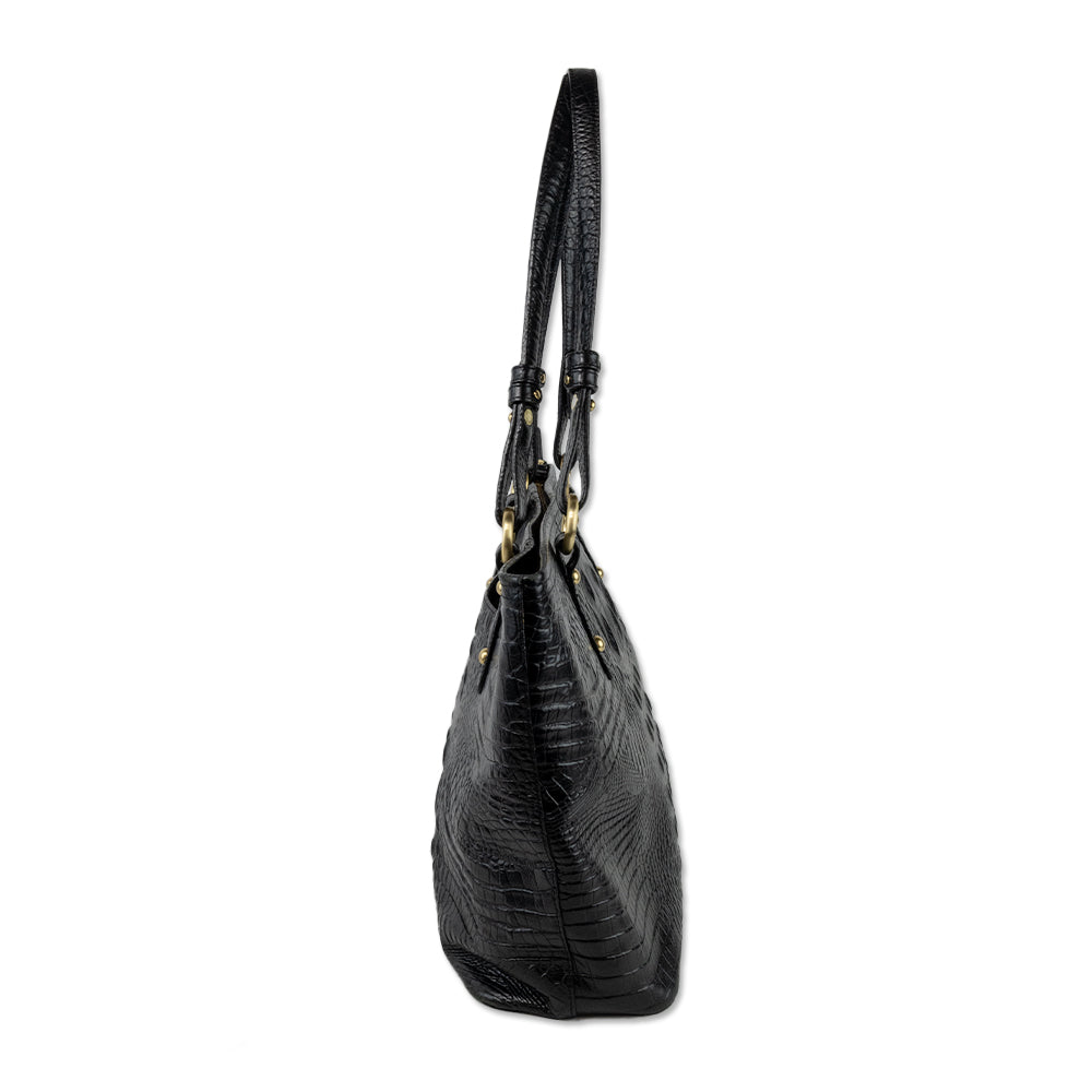 Brahmin Black Embossed Leather Tote