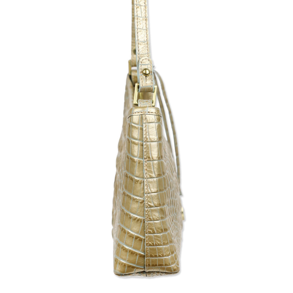 Brahmin Ivory Gold Croc Embossed Leather Shoulder Bag