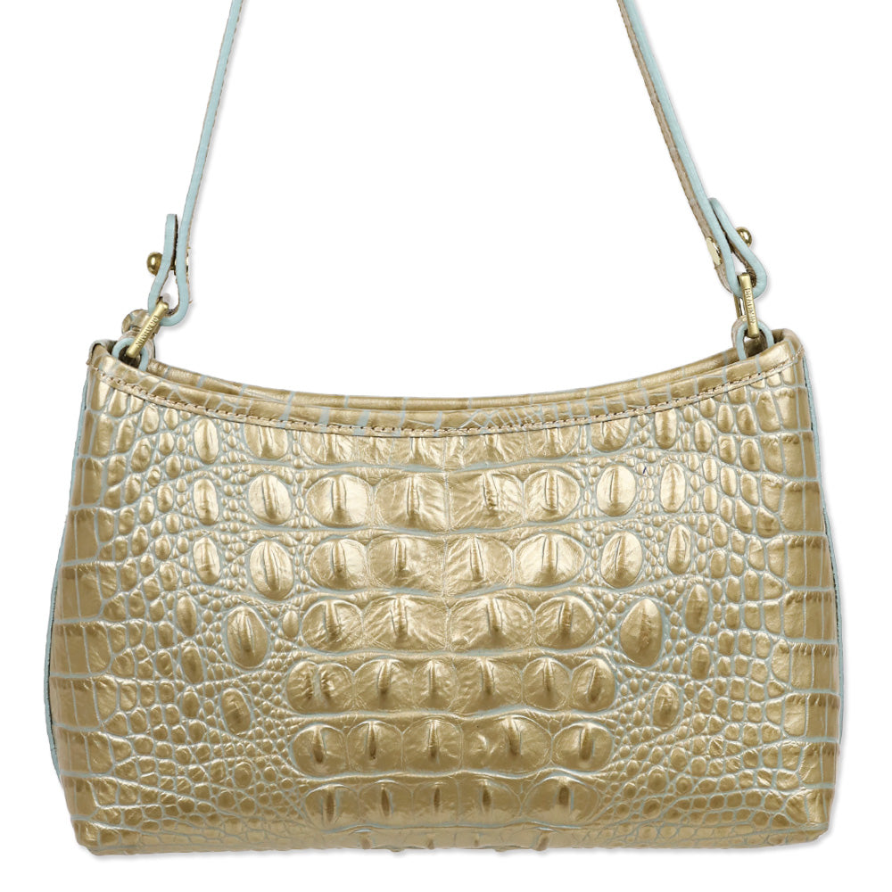 Brahmin Ivory Gold Croc Embossed Leather Shoulder Bag
