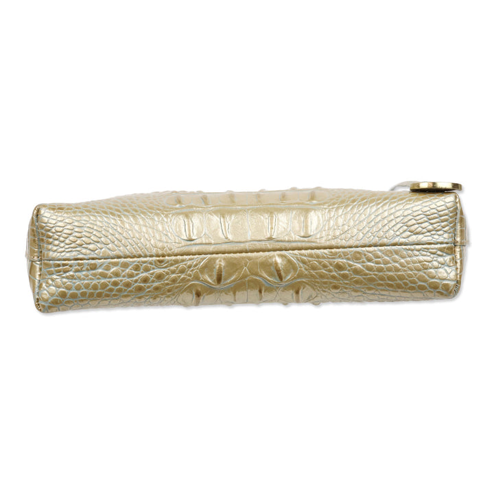Brahmin Ivory Gold Croc Embossed Leather Shoulder Bag