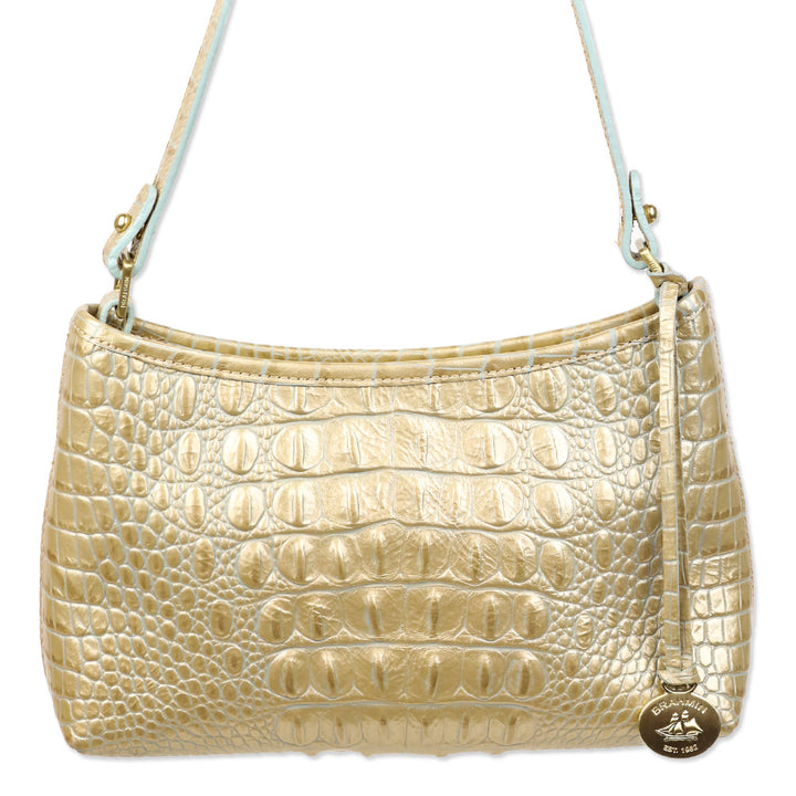 Brahmin Ivory Gold Croc Embossed Leather Shoulder Bag