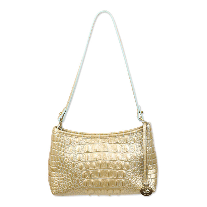 Brahmin Ivory Gold Croc Embossed Leather Shoulder Bag