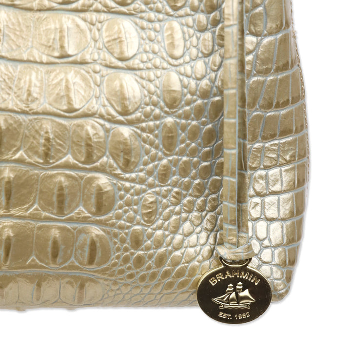 Brahmin Ivory Gold Croc Embossed Leather Shoulder Bag