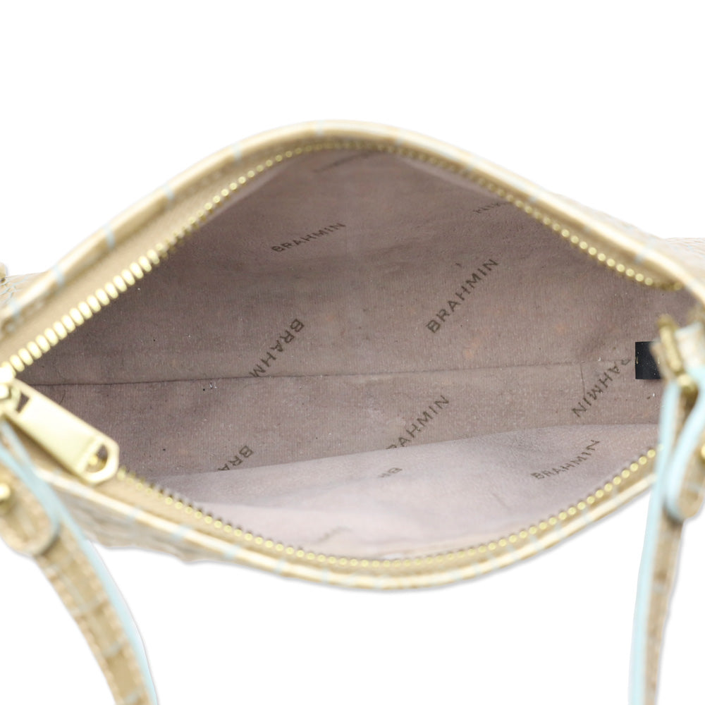 Brahmin Ivory Gold Croc Embossed Leather Shoulder Bag