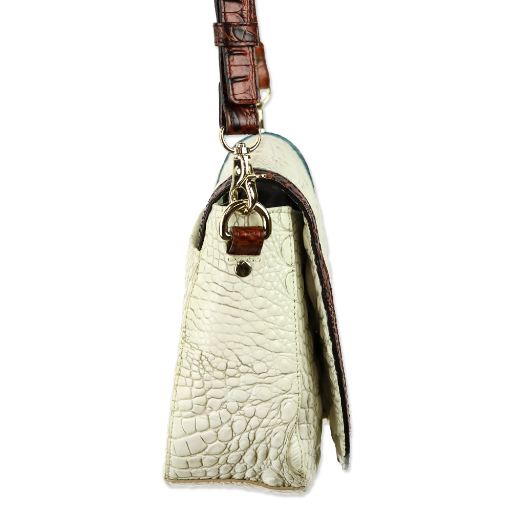 Brahmin White Multi Croc Leather Flap Crossbody Bag