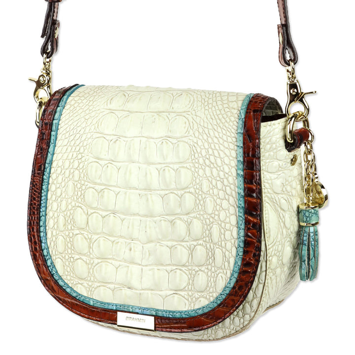 Brahmin White Multi Croc Leather Flap Crossbody Bag