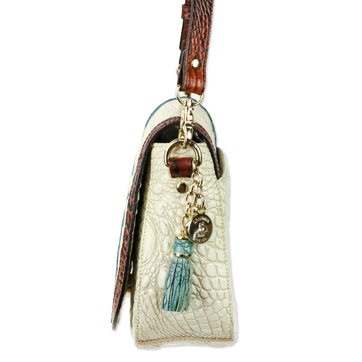 Brahmin White Multi Croc Leather Flap Crossbody Bag