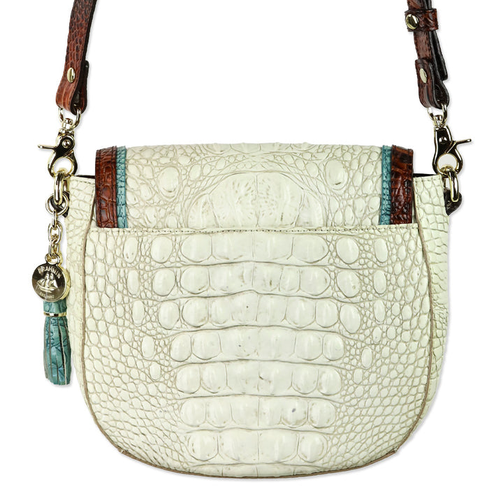 Brahmin White Multi Croc Leather Flap Crossbody Bag