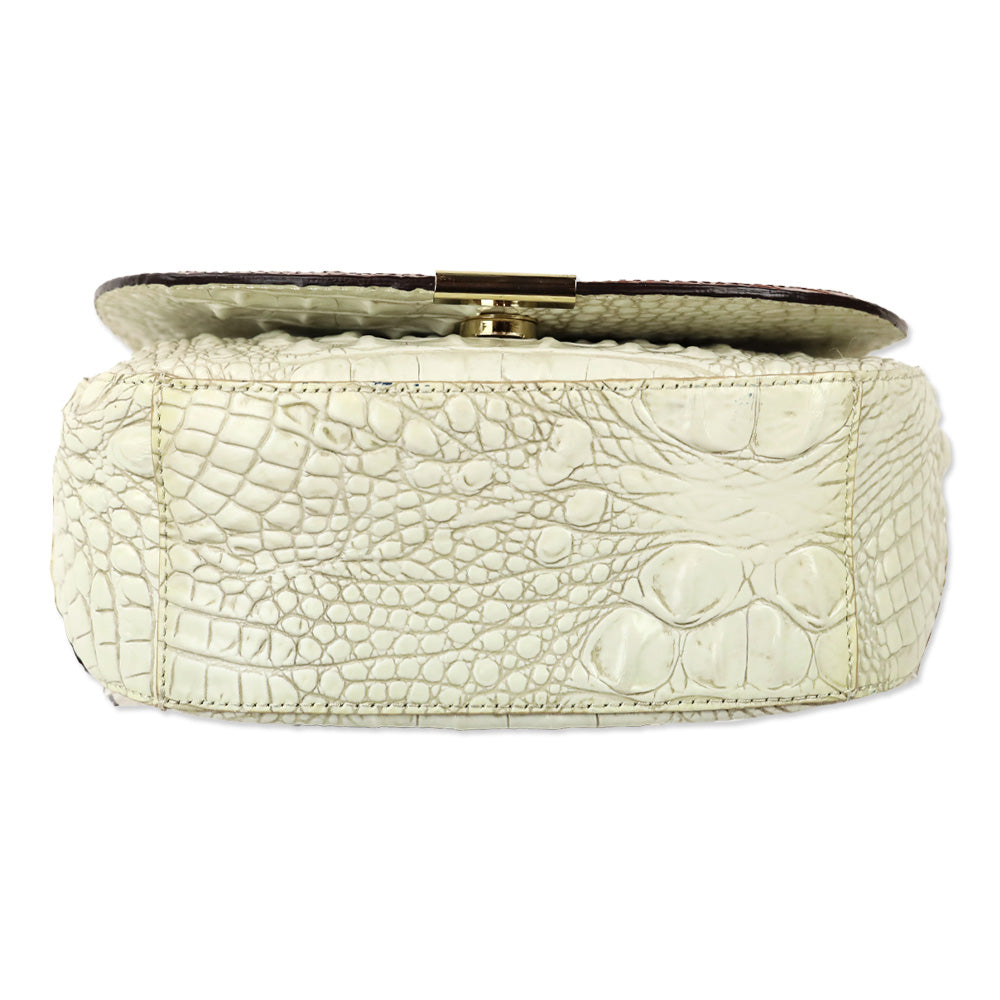 Brahmin White Multi Croc Leather Flap Crossbody Bag