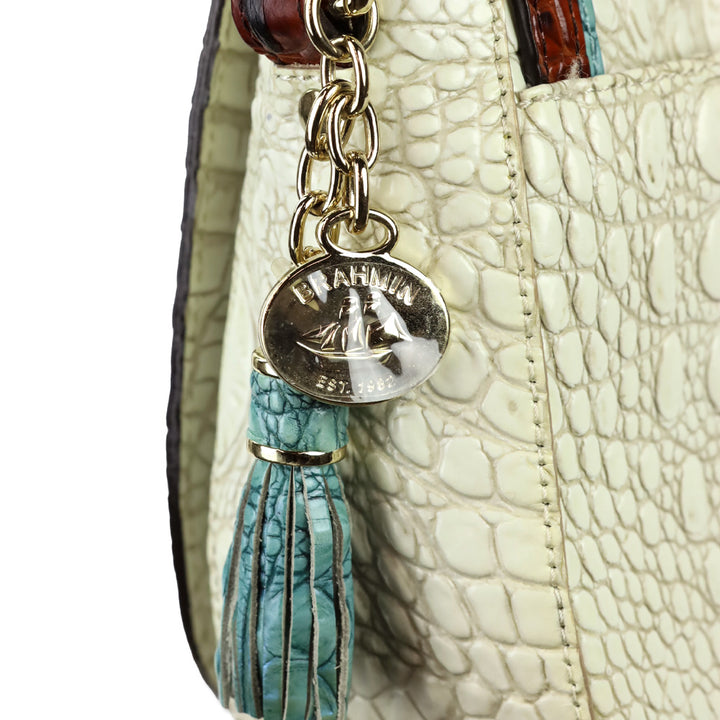 Brahmin White Multi Croc Leather Flap Crossbody Bag