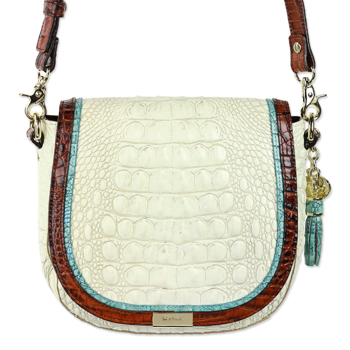 Brahmin White Multi Croc Leather Flap Crossbody Bag