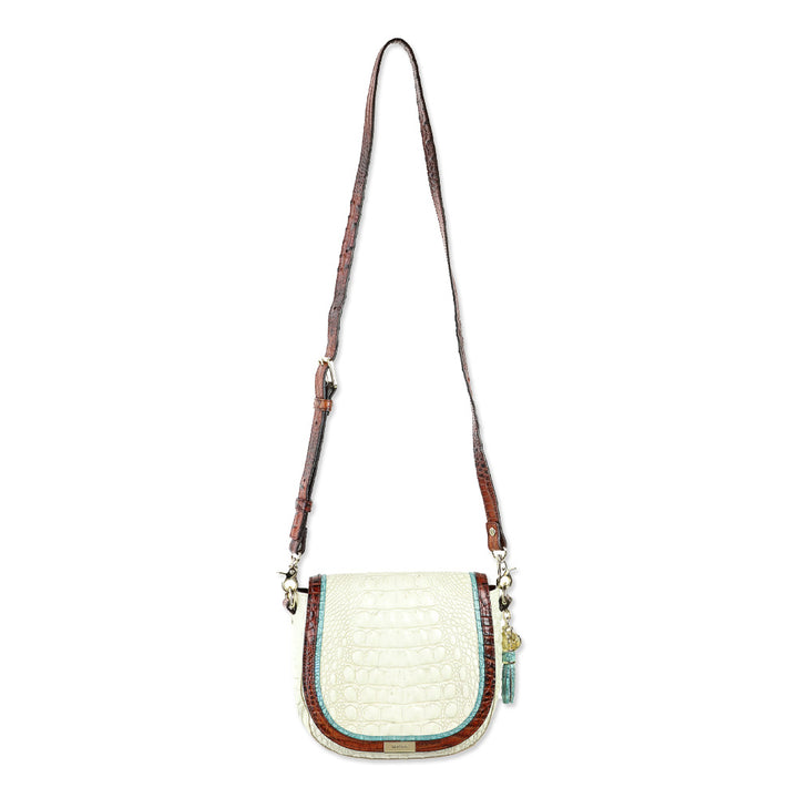Brahmin White Multi Croc Leather Flap Crossbody Bag