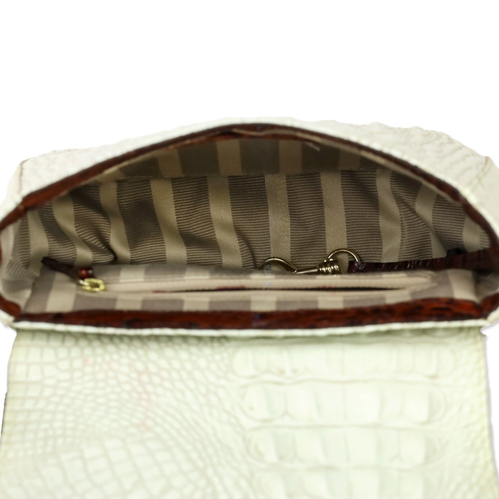 Brahmin White Multi Croc Leather Flap Crossbody Bag