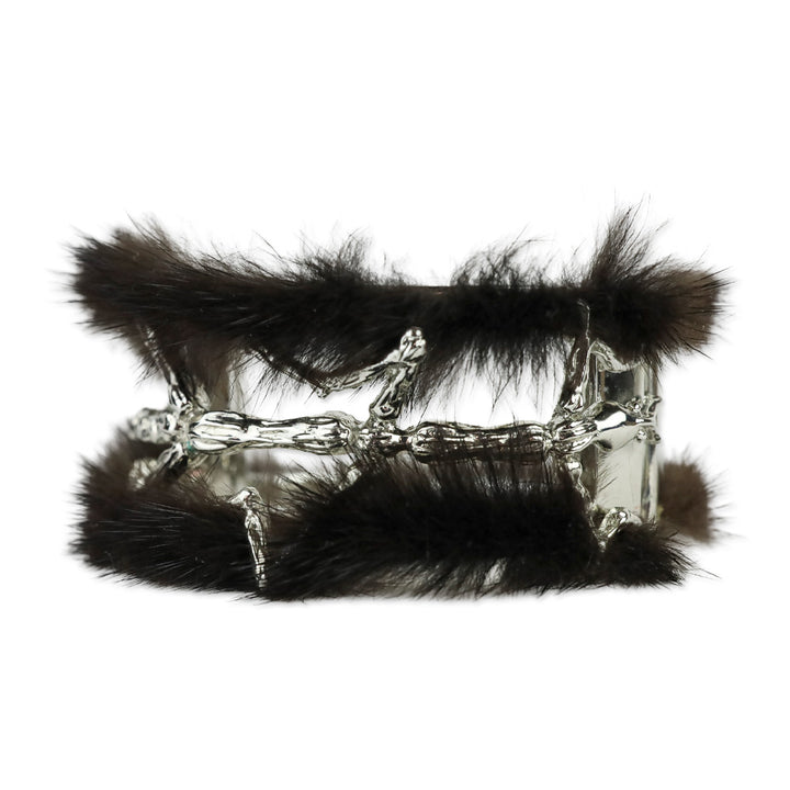 Brandon Sun for Blackglama Silver Insect Mink Cuff Bracelet