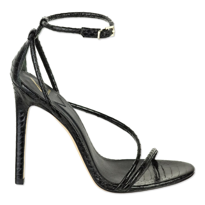 Brian Atwood Black Snakeskin Embossed Strappy Labrea Sandals
