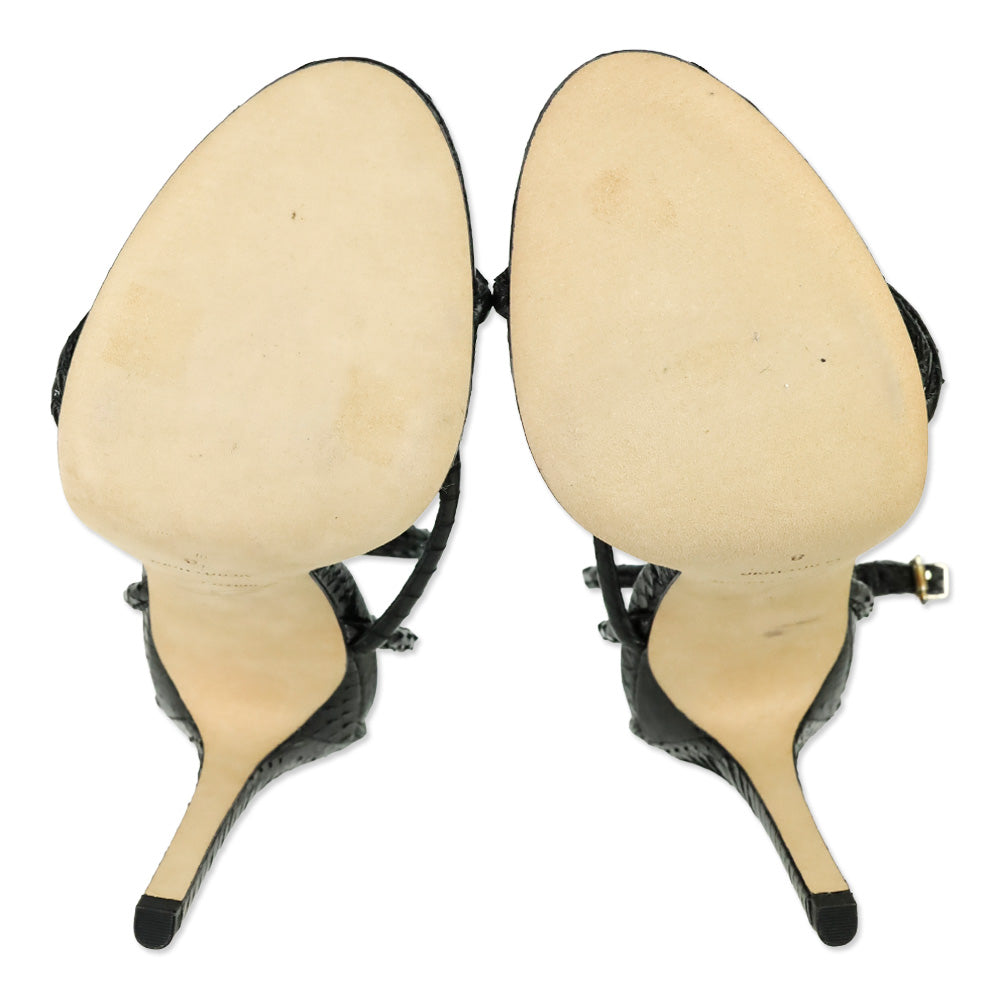 Brian Atwood Black Snakeskin Embossed Strappy Labrea Sandals