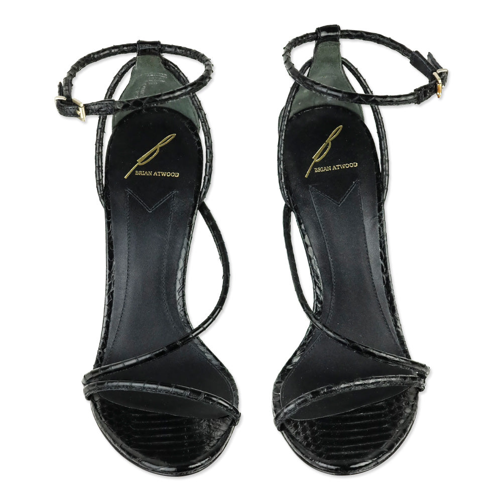 Brian Atwood Black Snakeskin Embossed Strappy Labrea Sandals