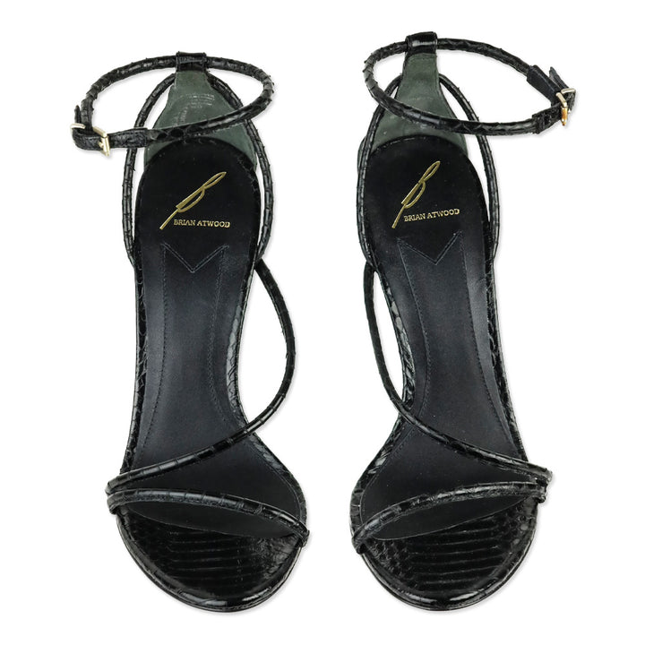 Brian Atwood Black Snakeskin Embossed Strappy Labrea Sandals