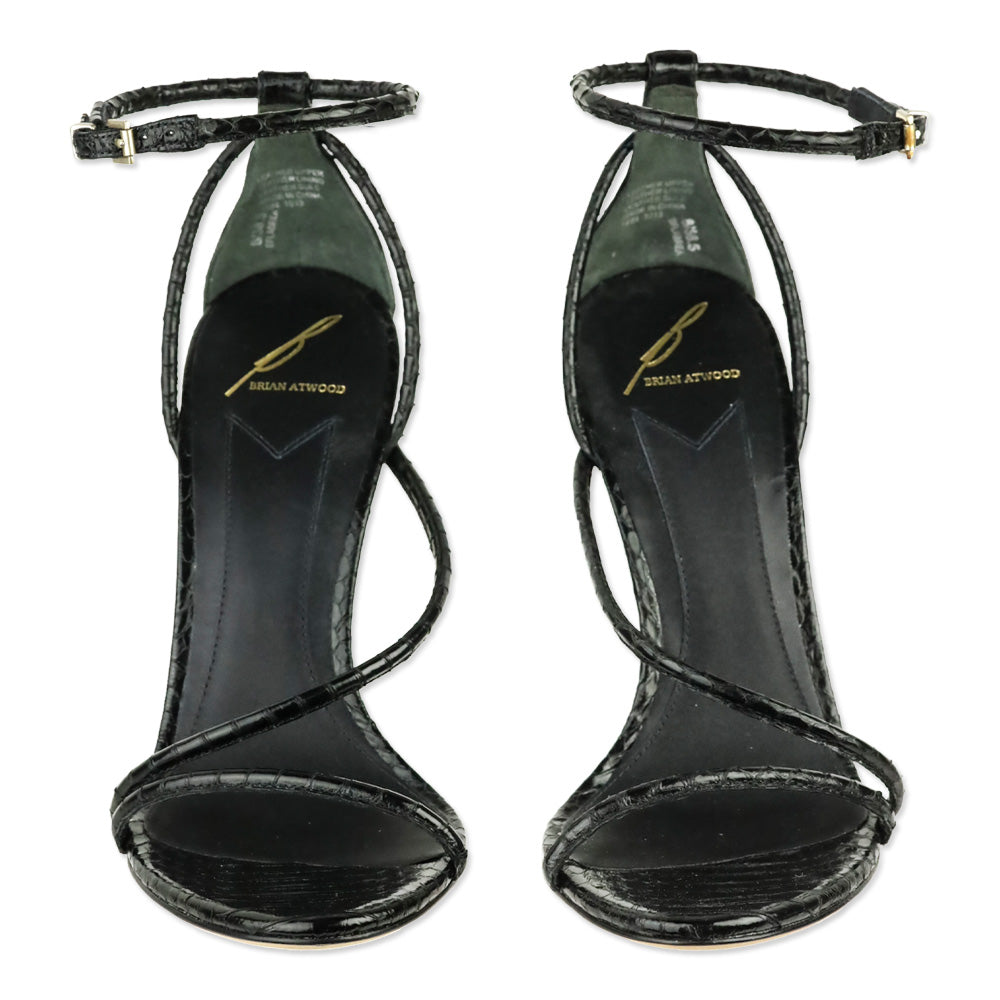 Brian Atwood Black Snakeskin Embossed Strappy Labrea Sandals