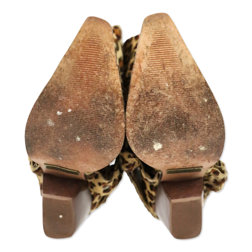 Bridget Shuster Leopard Calf Hair Studded Harness Western Ankle Boot