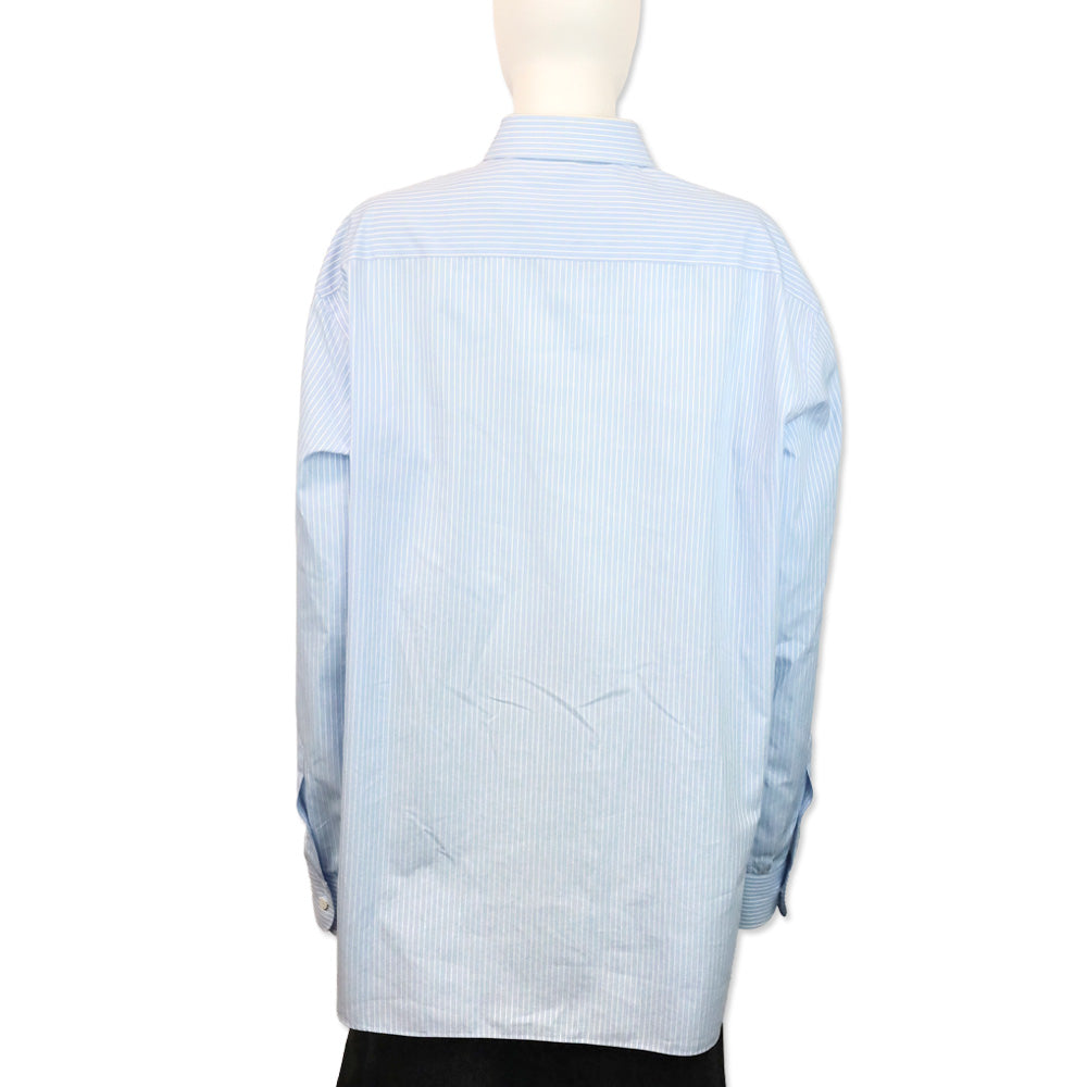 Brioni Men's Blue and White Striped Cotton Button Up Formal Shirt