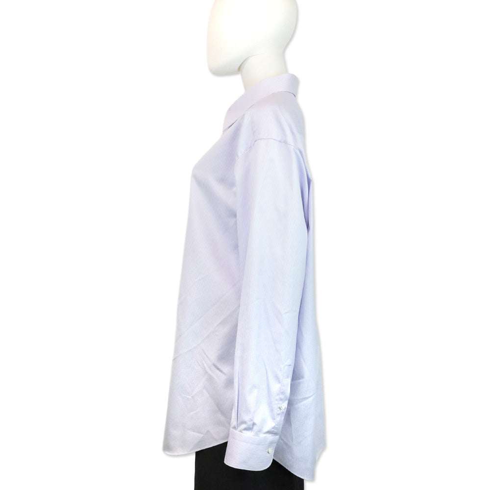 Brioni Men's Light Blue and White Striped Cotton Button Up Formal Shirt