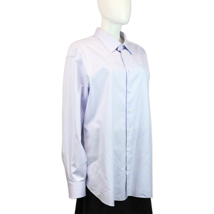 Brioni Men's Light Blue and White Striped Cotton Button Up Formal Shirt