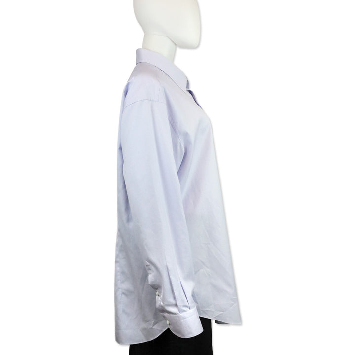 Brioni Men's Light Blue and White Striped Cotton Button Up Formal Shirt