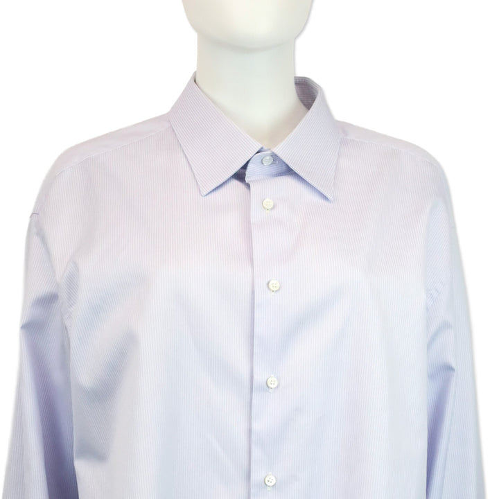 Brioni Men's Light Blue and White Striped Cotton Button Up Formal Shirt