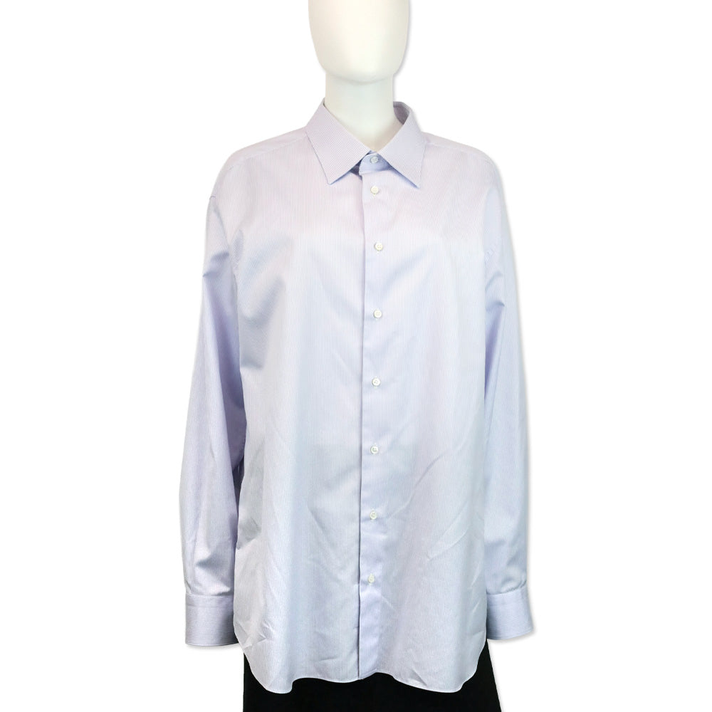 Brioni Men's Light Blue and White Striped Cotton Button Up Formal Shirt